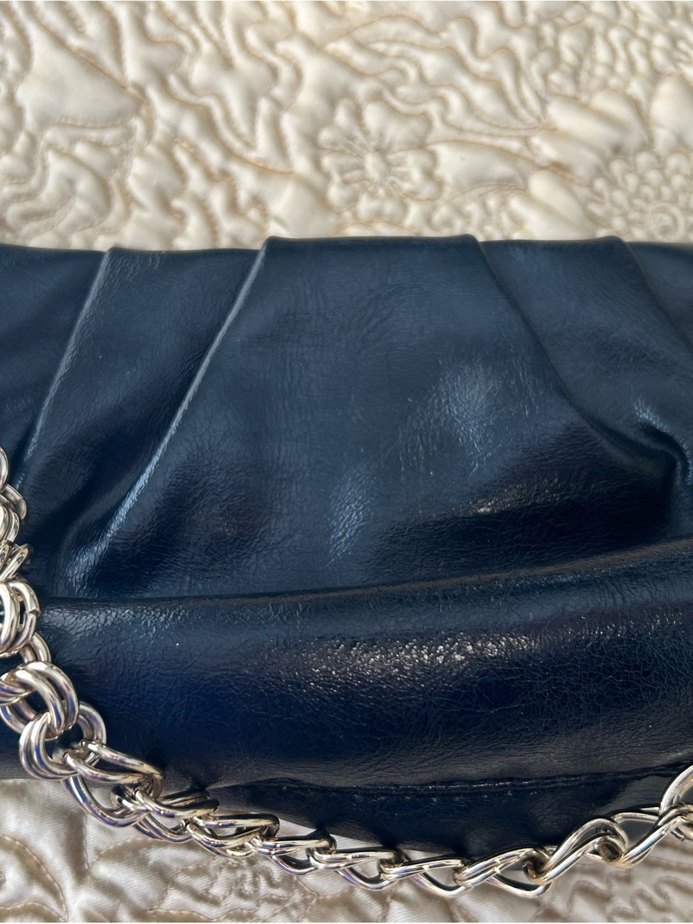Vera Wang Black Leather Mini Shoulder Bag with Silver Chain